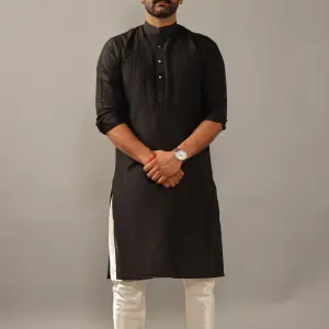 Designer Black Silk Kurta Pajama Set for Men | Partywear Indian Ethnic Outfit